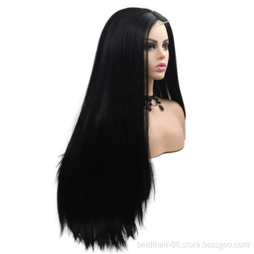 Long Black 1X4 Top Lace Front Synthetic Hair Wig